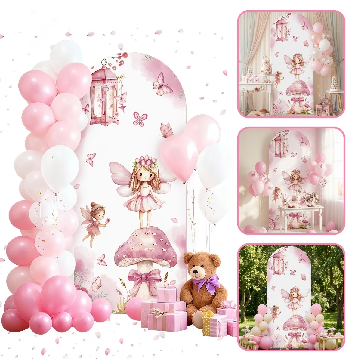 Dessert Table Backdrop - Feenhafte und pilzförmige Hintergrunddekoration für süße