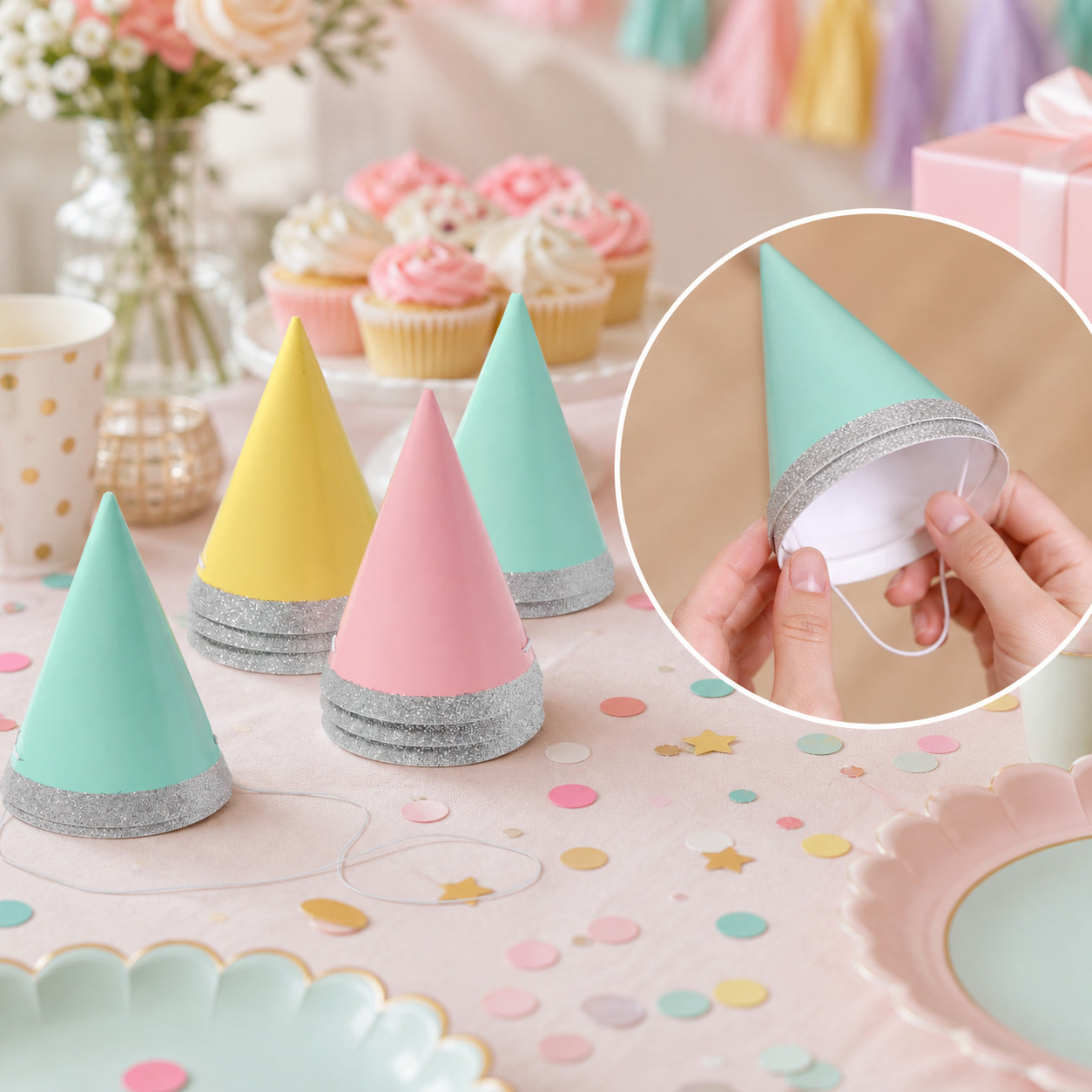 Party Hat Cone - 10 Stück 4 Zoll Mini-Glitzer-Partyhüte Pastellfarbene