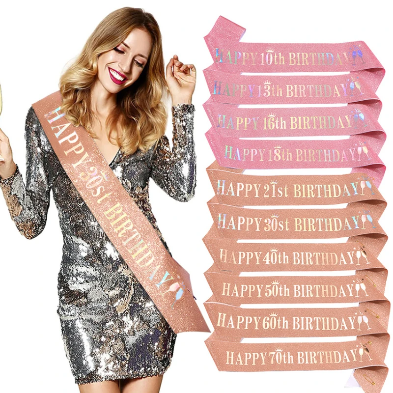Birthday Sash Glitter - Happy 10. 13. 16. 21. 30.
