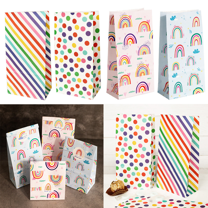 Event Party Box - Kleine Papiertüten Regenbogen bedruckt Süßigkeiten Kekstüte