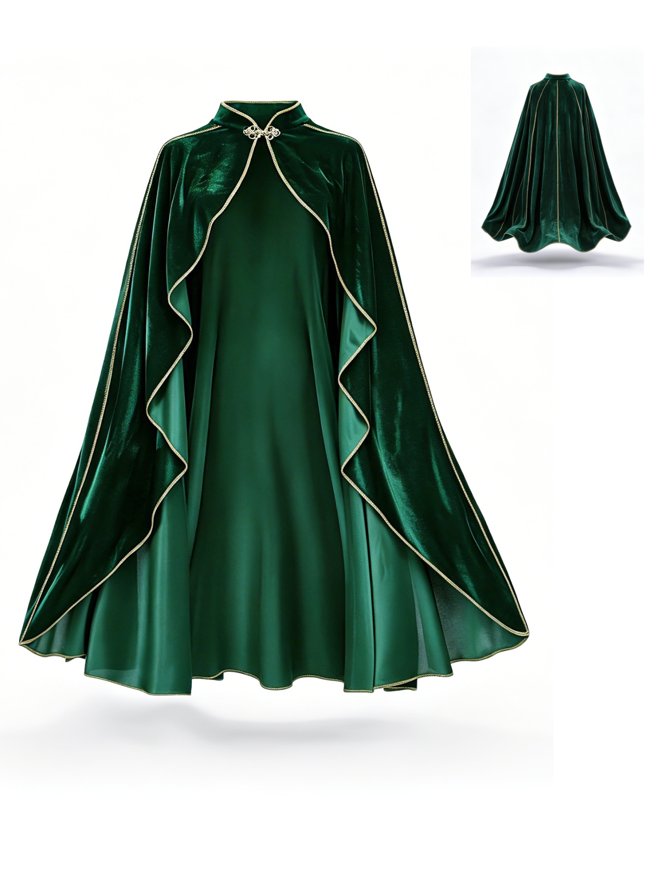 Event Support - Damen Vintage Grüner Samtumhang mit Goldbesatz,